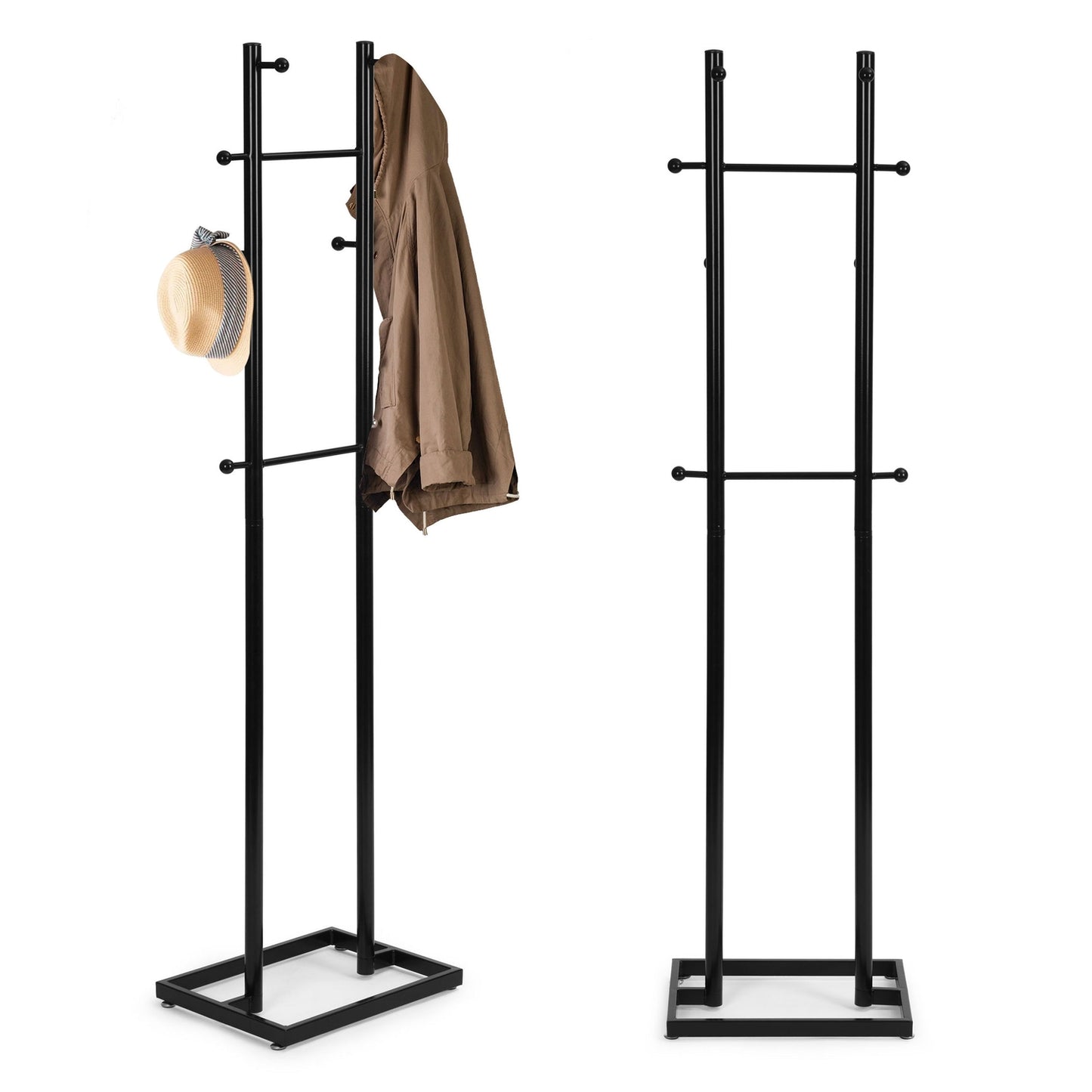 Standing coat rack with 8 hooks, 175 cm, black metal, ModernHome