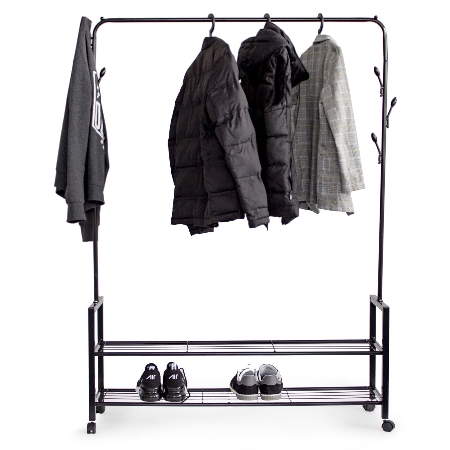 Standing hanger rack with 2 shelves, a stand with wheels for clothes by ModernHome