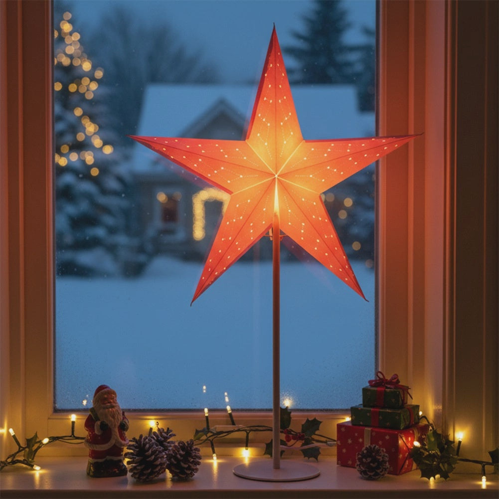 Star-Shaped Paper Table Lamp, 45x65 cm, Metal Base