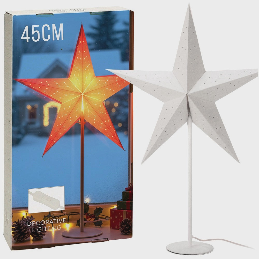Star-Shaped Paper Table Lamp, 45x65 cm, Metal Base