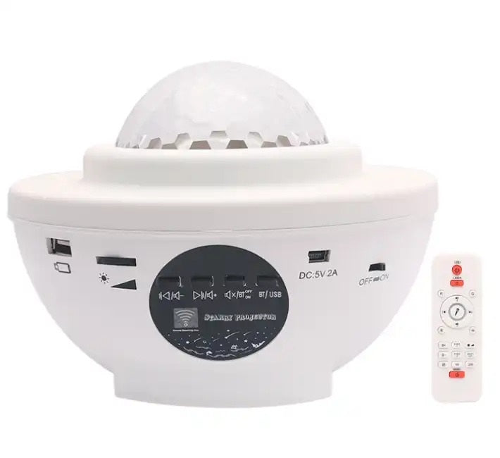 Star projector night light bluetooth speaker white