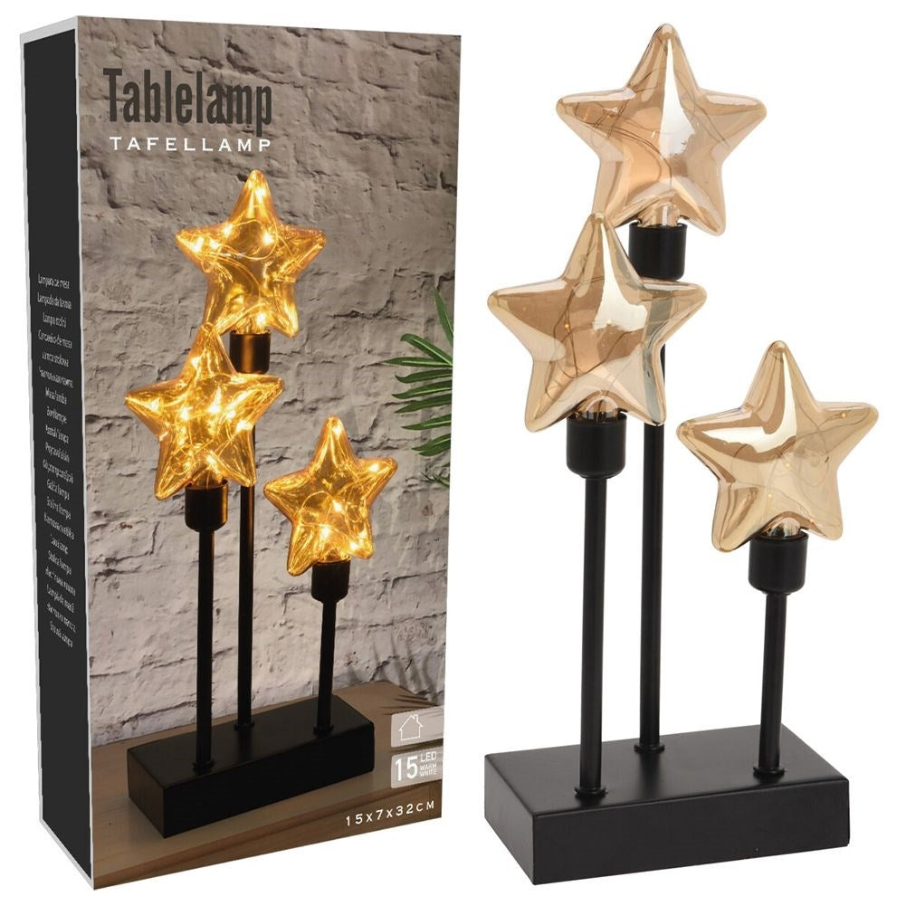 Star-shaped LED lamp with 15 diodes in black metal and glass