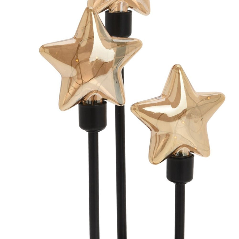 Star-shaped LED lamp with 15 diodes in black metal and glass