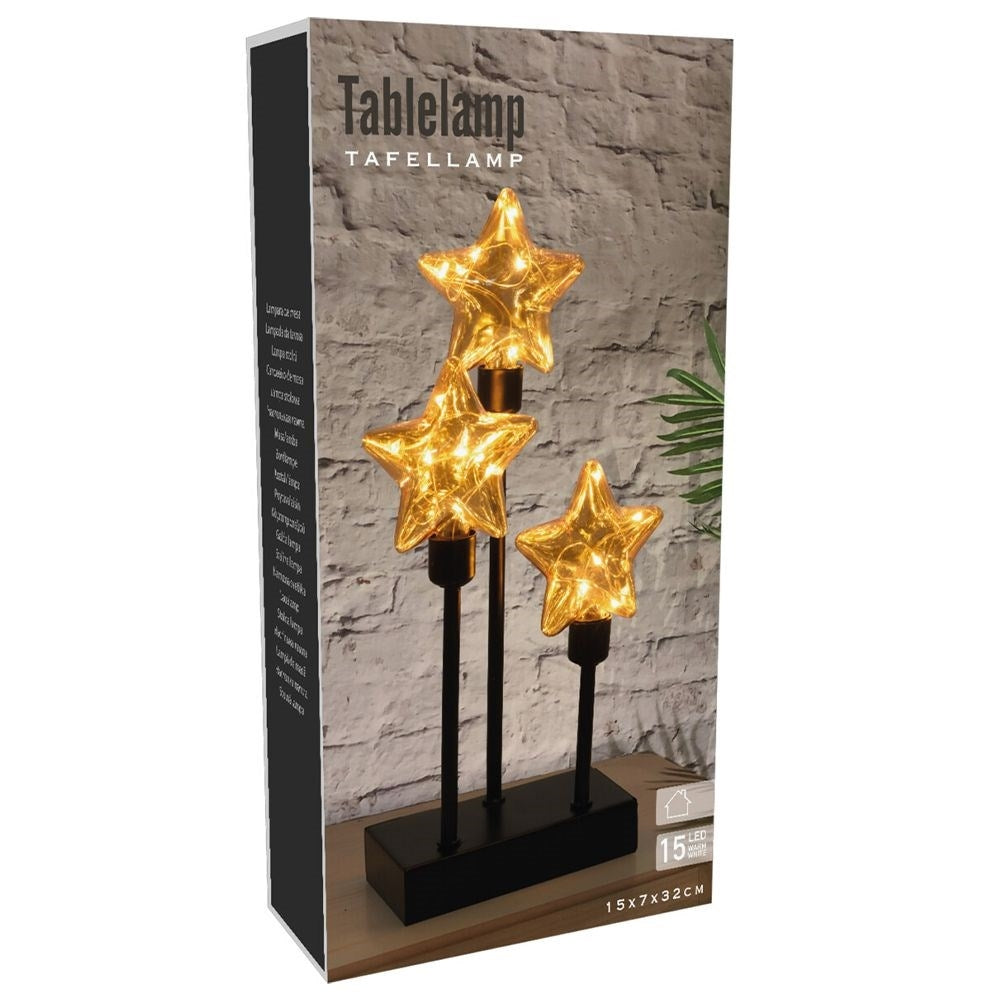 Star-shaped LED lamp with 15 diodes in black metal and glass