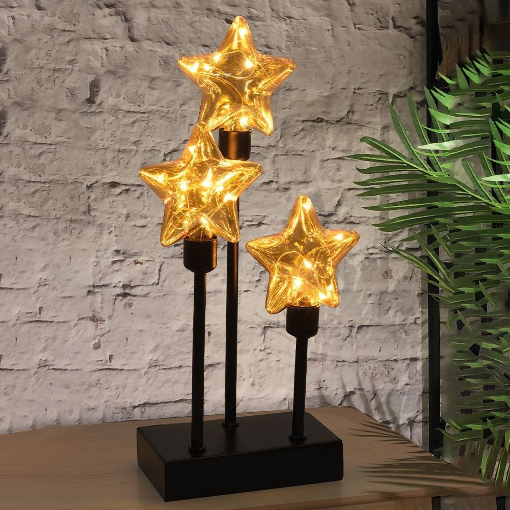 Star-shaped LED lamp with 15 diodes in black metal and glass