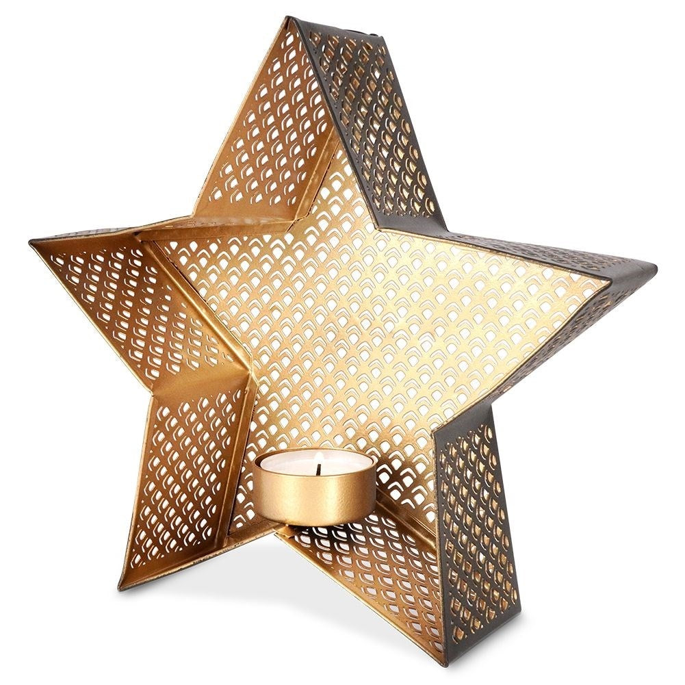 Star-shaped candle holder in gold and black for heat candles