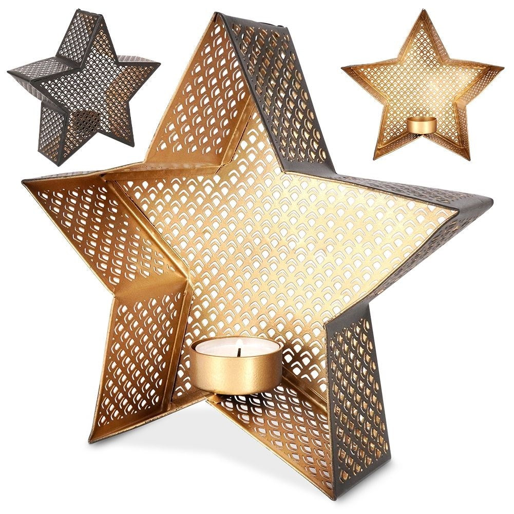 Star-shaped candle holder in gold and black for heat candles