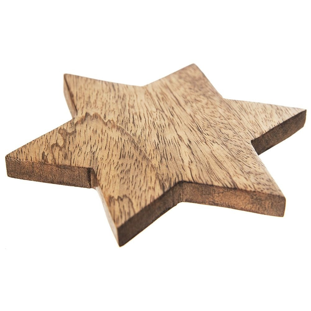 Star-shaped coaster in mango wood, 12.5 cm diameter