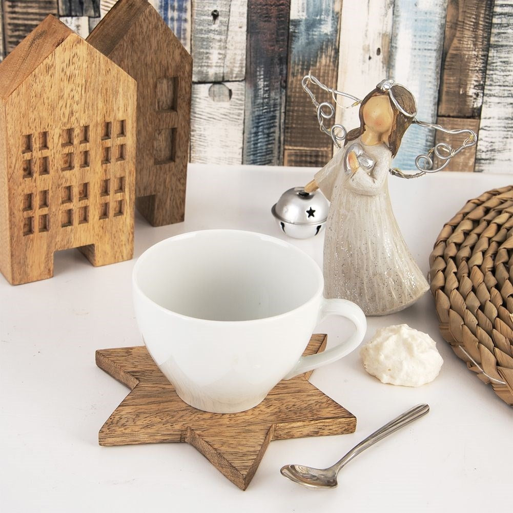 Star-shaped coaster in mango wood, 12.5 cm diameter