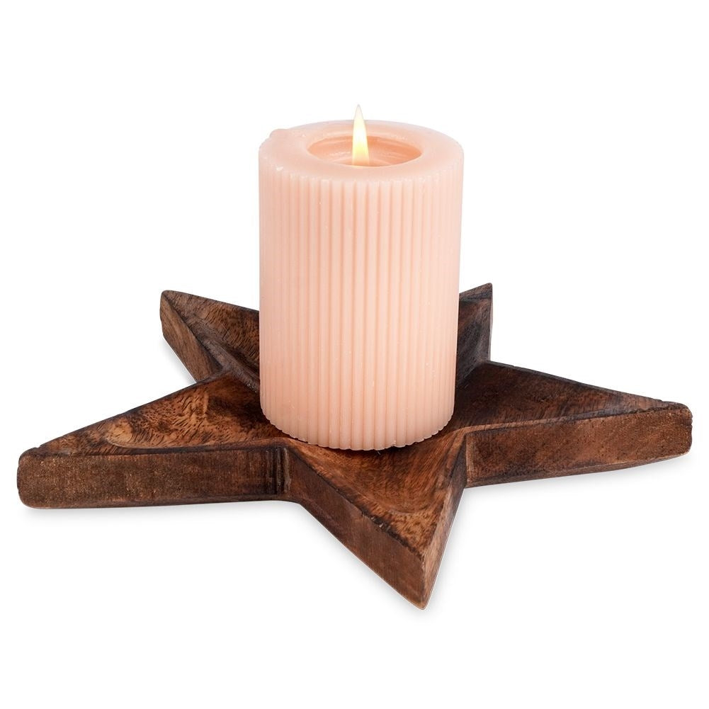 Star-shaped mango wood tray for arrangements and candles