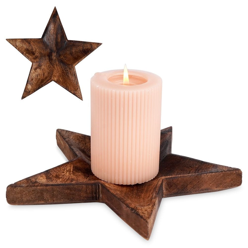 Star-shaped mango wood tray for arrangements and candles