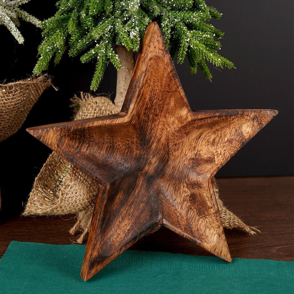 Star-shaped mango wood tray for arrangements and candles