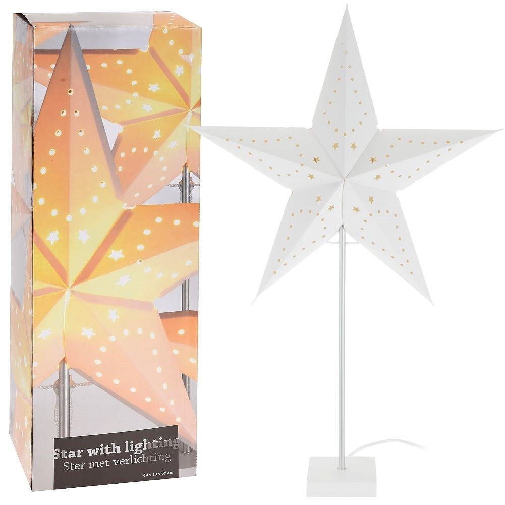Star-shaped table lamp - Stylish white paper designStar-shaped table lampThis elegant table lamp in the shape of a star is made of white paper and is perfect for your home, office or study. It is powered by mains power and provides a pleasant ligh