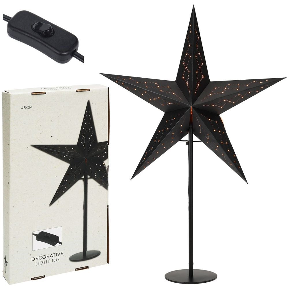 Star-shaped table lamp in black paper for home and office