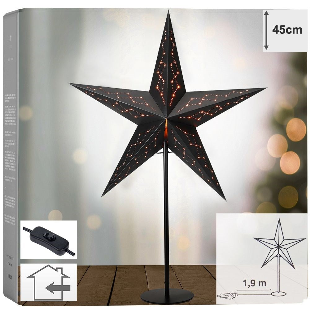 Star-shaped table lamp in black paper for home and office