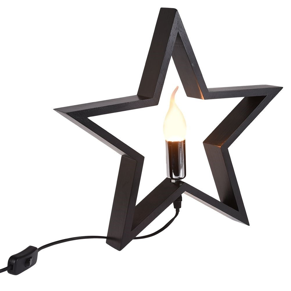 Star-shaped table lamp in black wood for home and office