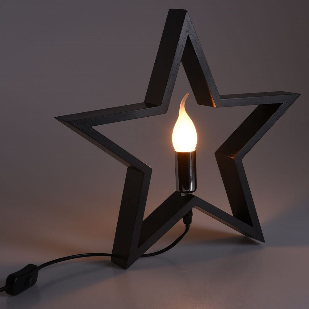 Star-shaped table lamp in black wood for home and office