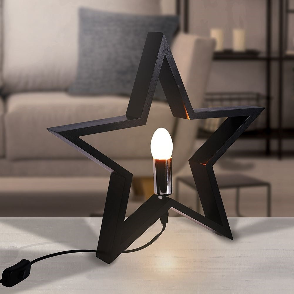 Star-shaped table lamp in black wood for home and office