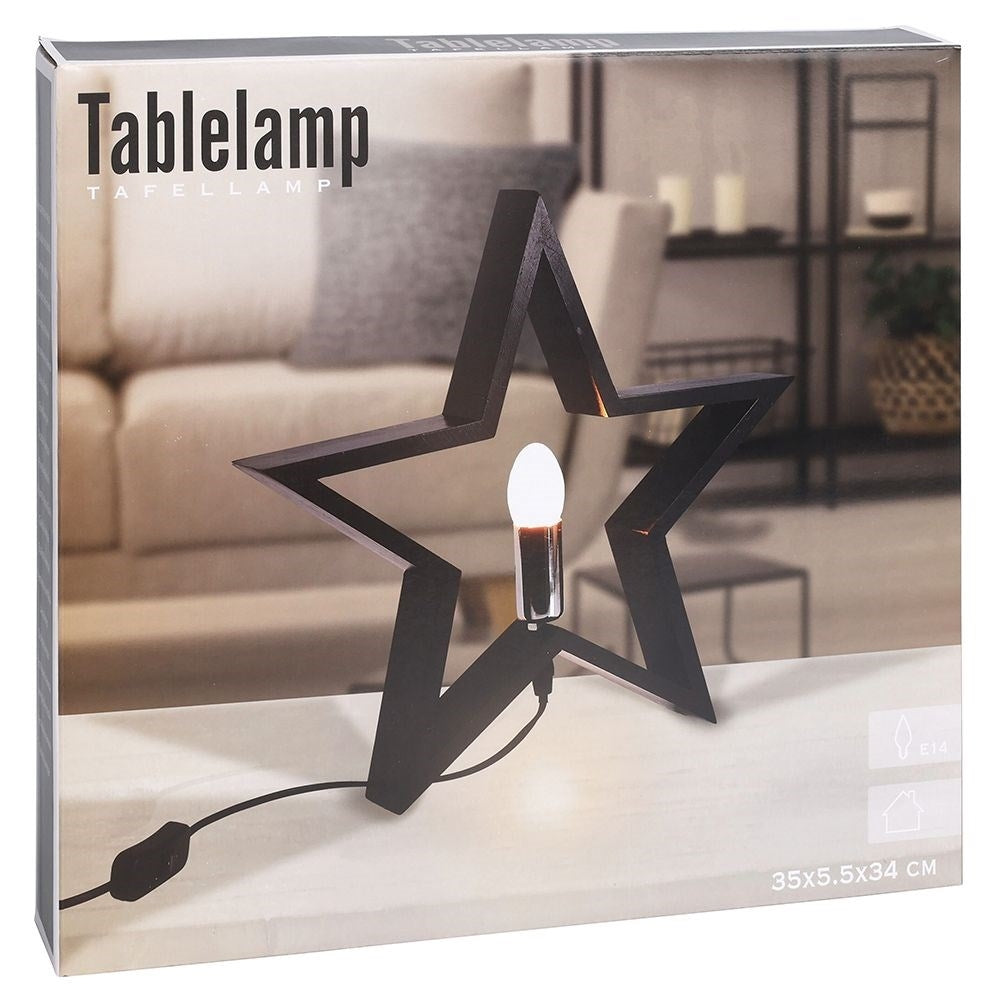 Star-shaped table lamp in black wood for home and office