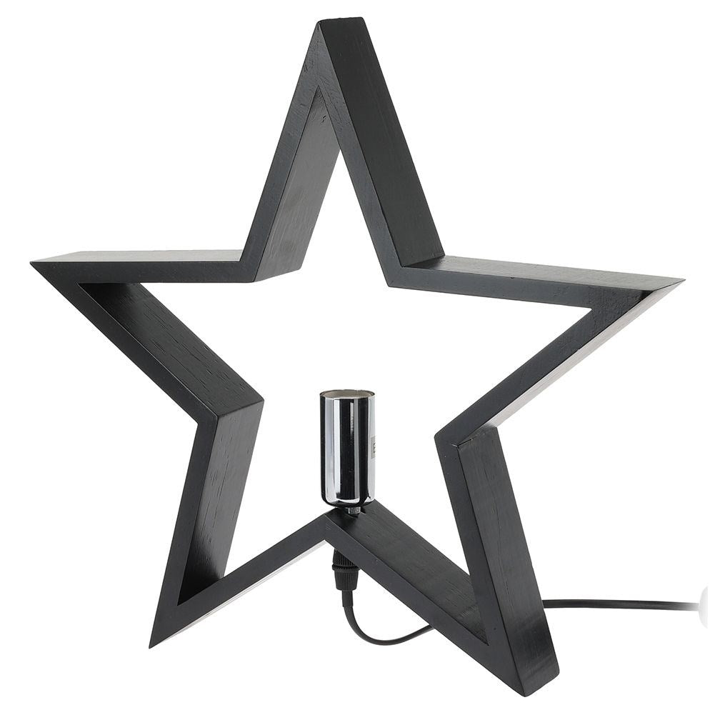 Star-shaped table lamp in black wood for home and office