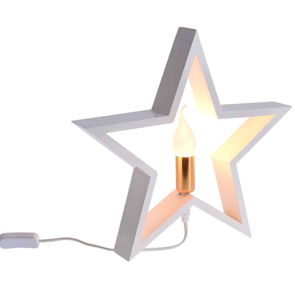 Star-shaped white wooden table lamp for home and office