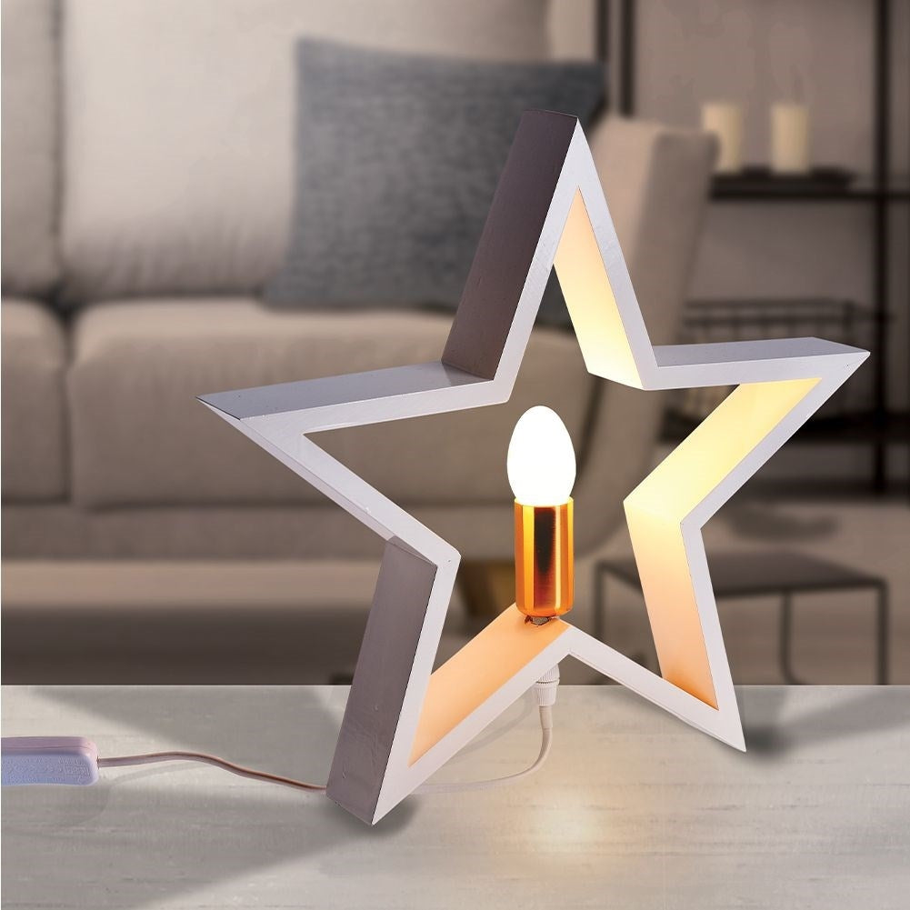 Star-shaped white wooden table lamp for home and office