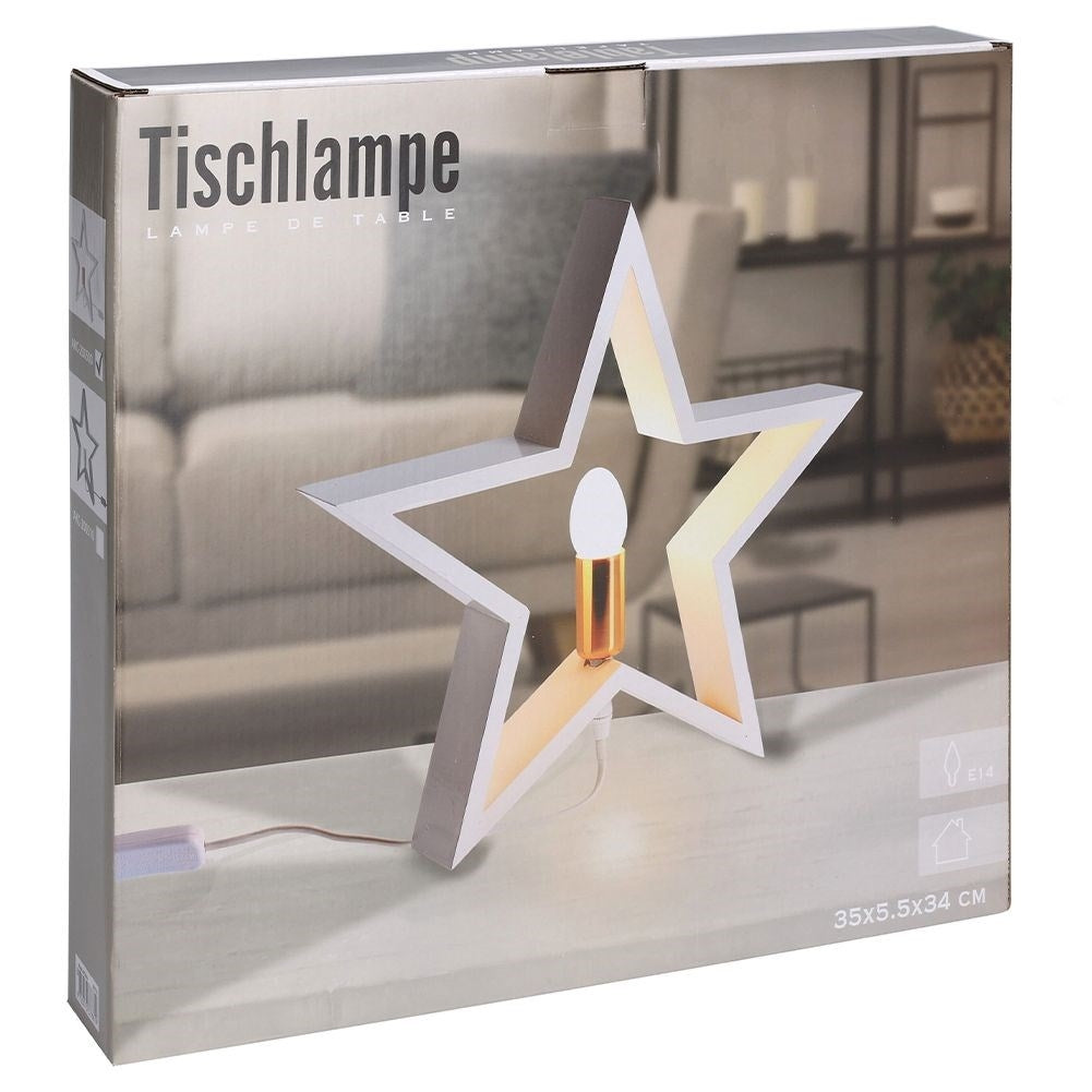 Star-shaped white wooden table lamp for home and office