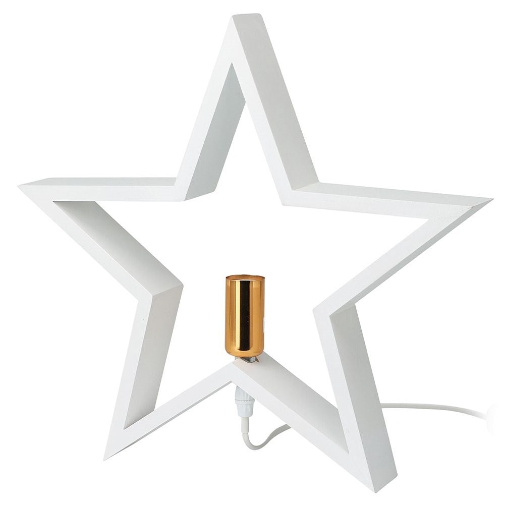 Star-shaped white wooden table lamp for home and office