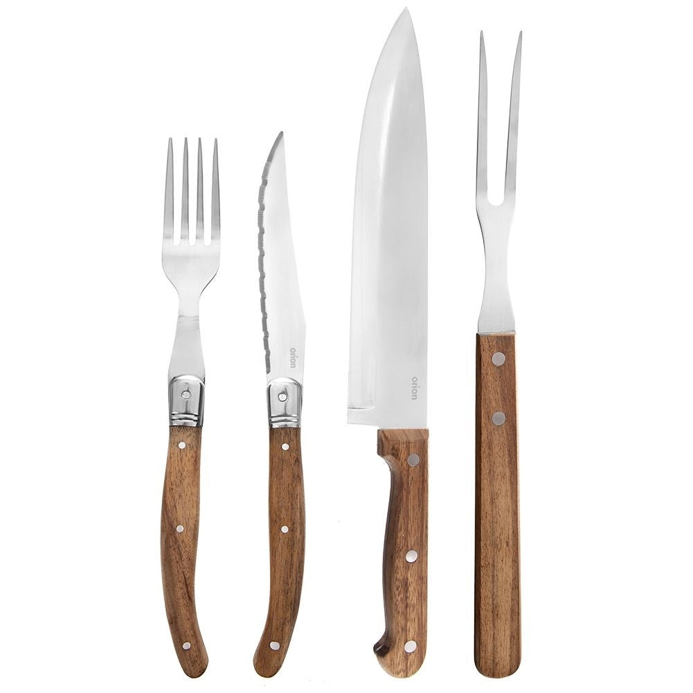 Steak and burger cutlery with wooden board for 6 people