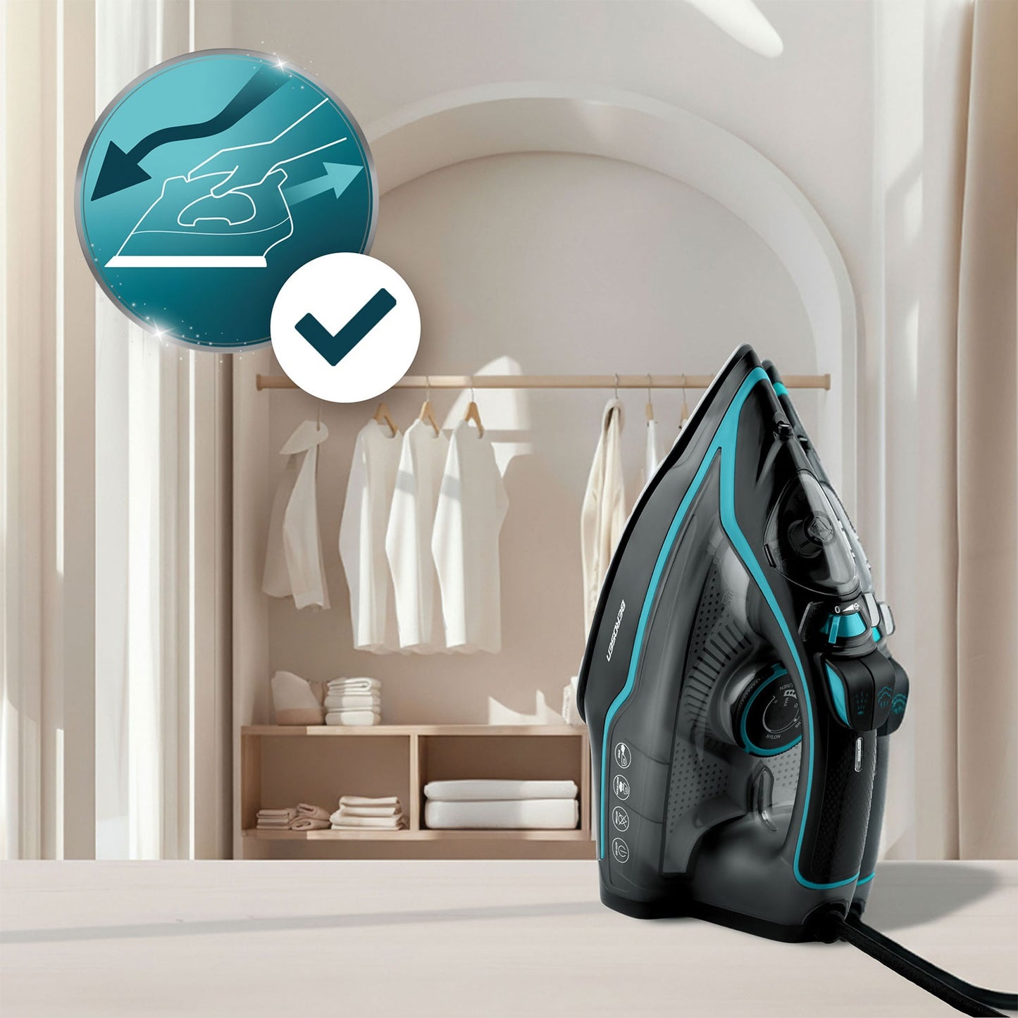 Steam Iron 2600W, Ceramic Soleplate, Vertical Steam