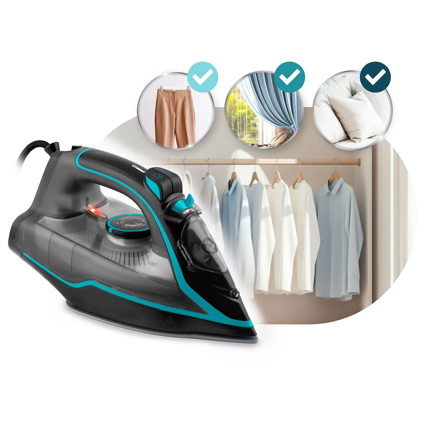 Steam Iron 2600W, Ceramic Soleplate, Vertical Steam