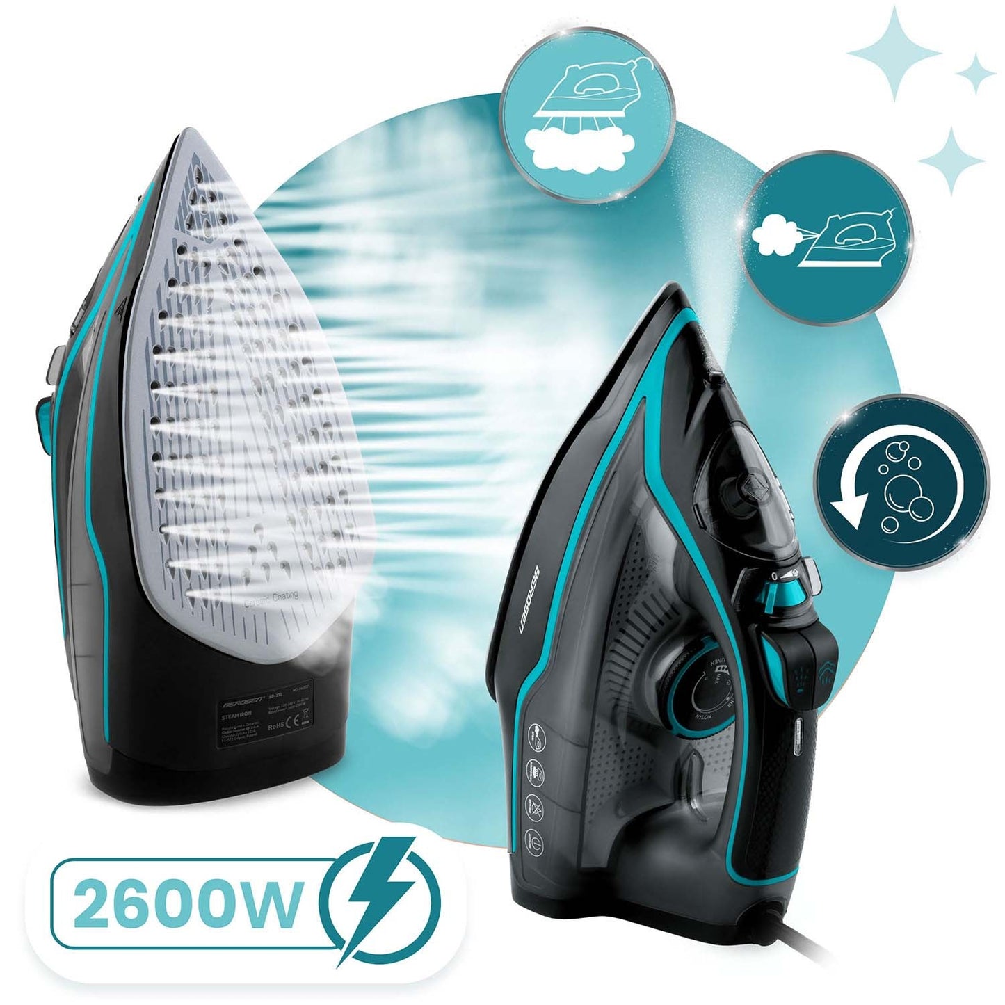 Steam Iron 2600W, Ceramic Soleplate, Vertical Steam