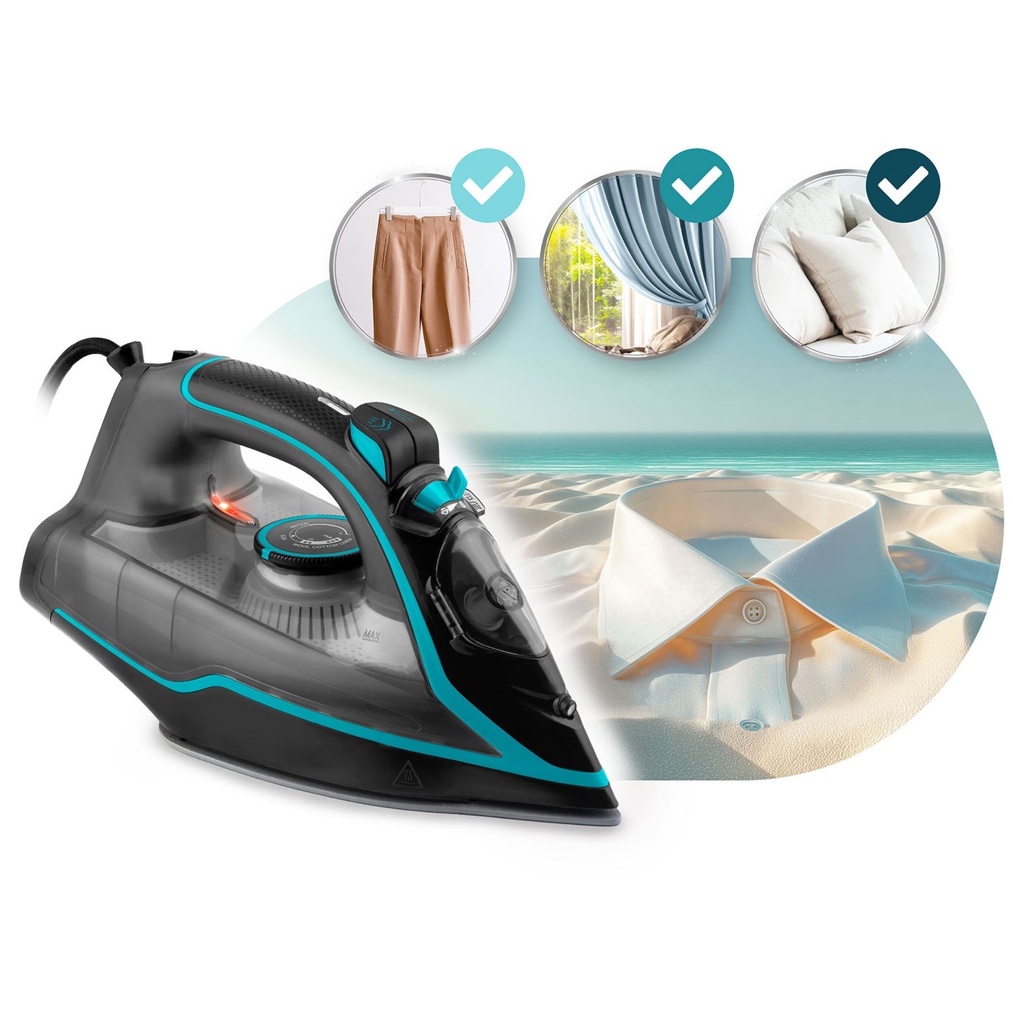 Steam Iron 2600W, Ceramic Soleplate, Vertical Steam