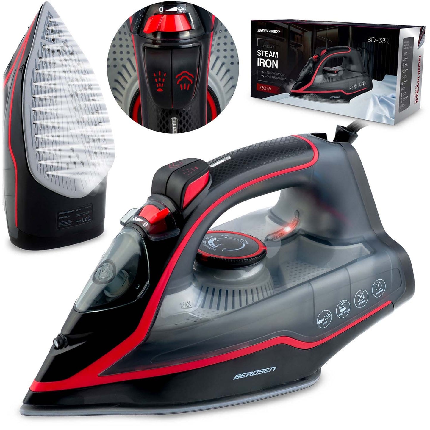 Steam Iron 2600W, Ceramic Soleplate, Vertical Use