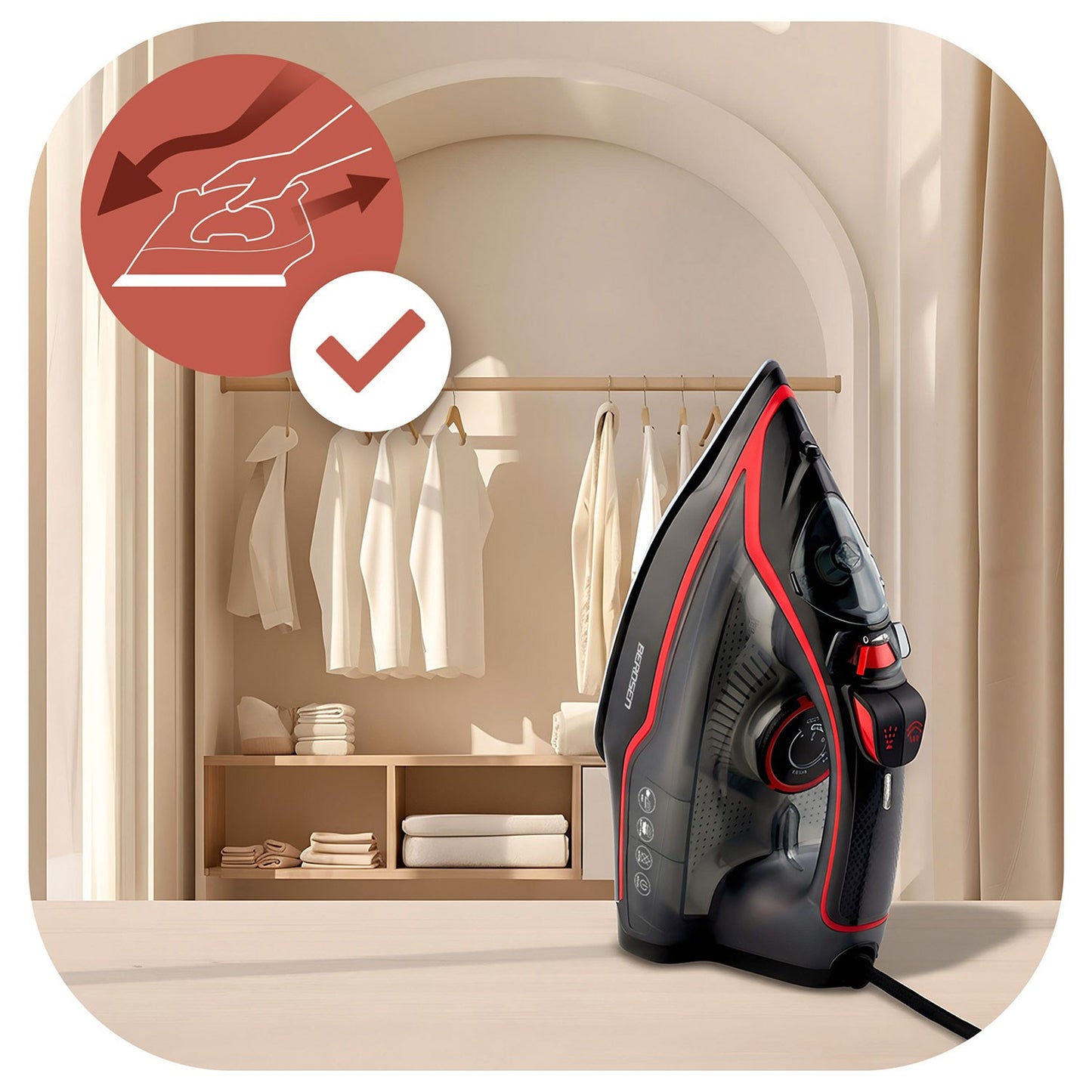 Steam Iron 2600W, Ceramic Soleplate, Vertical Use
