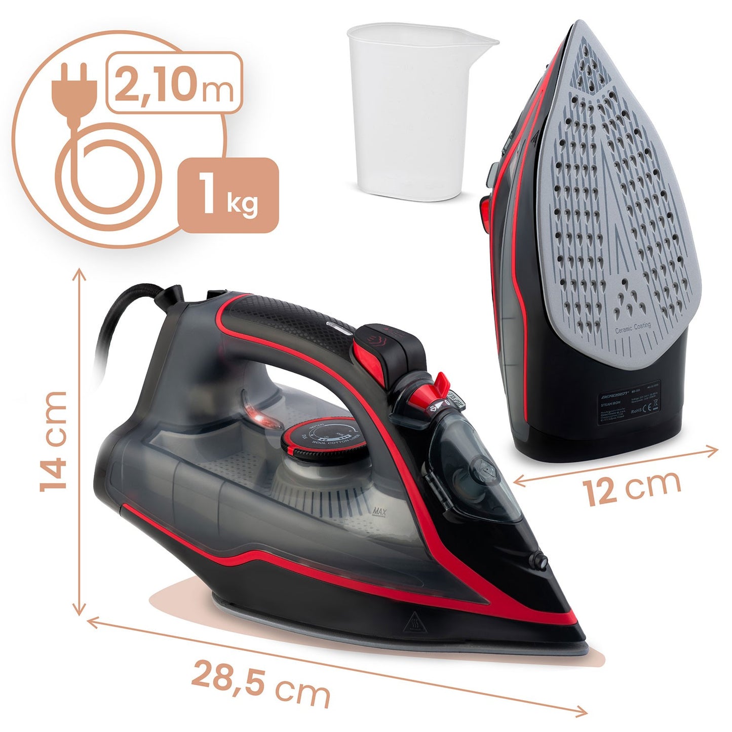 Steam Iron 2600W, Ceramic Soleplate, Vertical Use