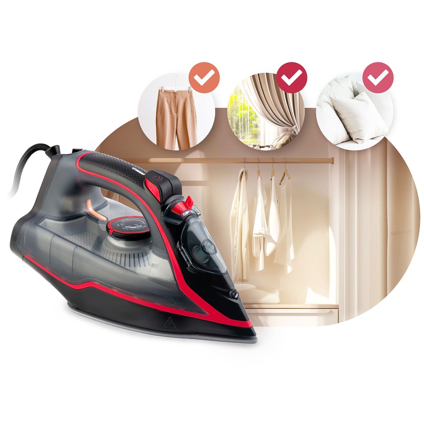 Steam Iron 2600W, Ceramic Soleplate, Vertical Use