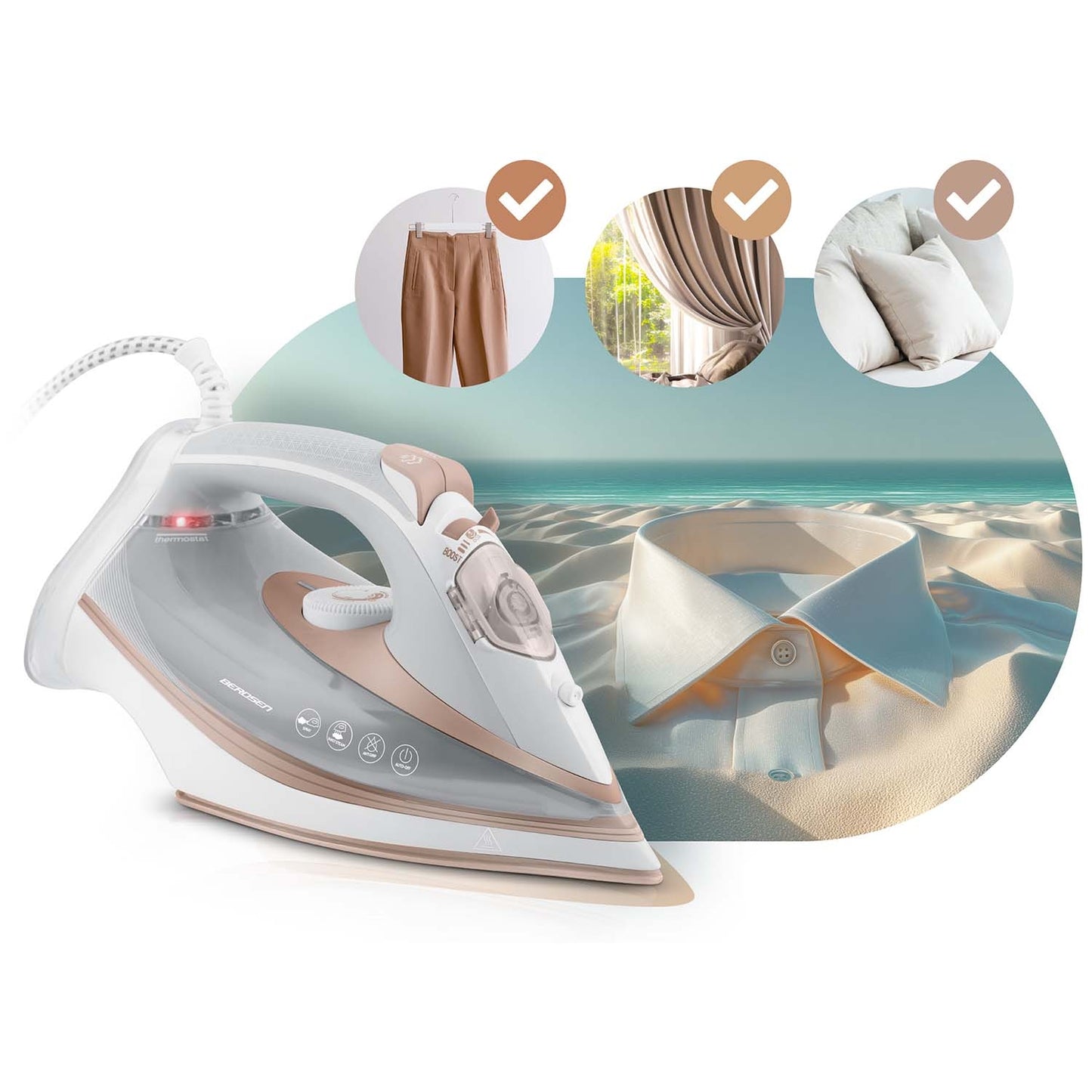 Steam Iron 3000W, Ceramic Soleplate, Vertical Steam