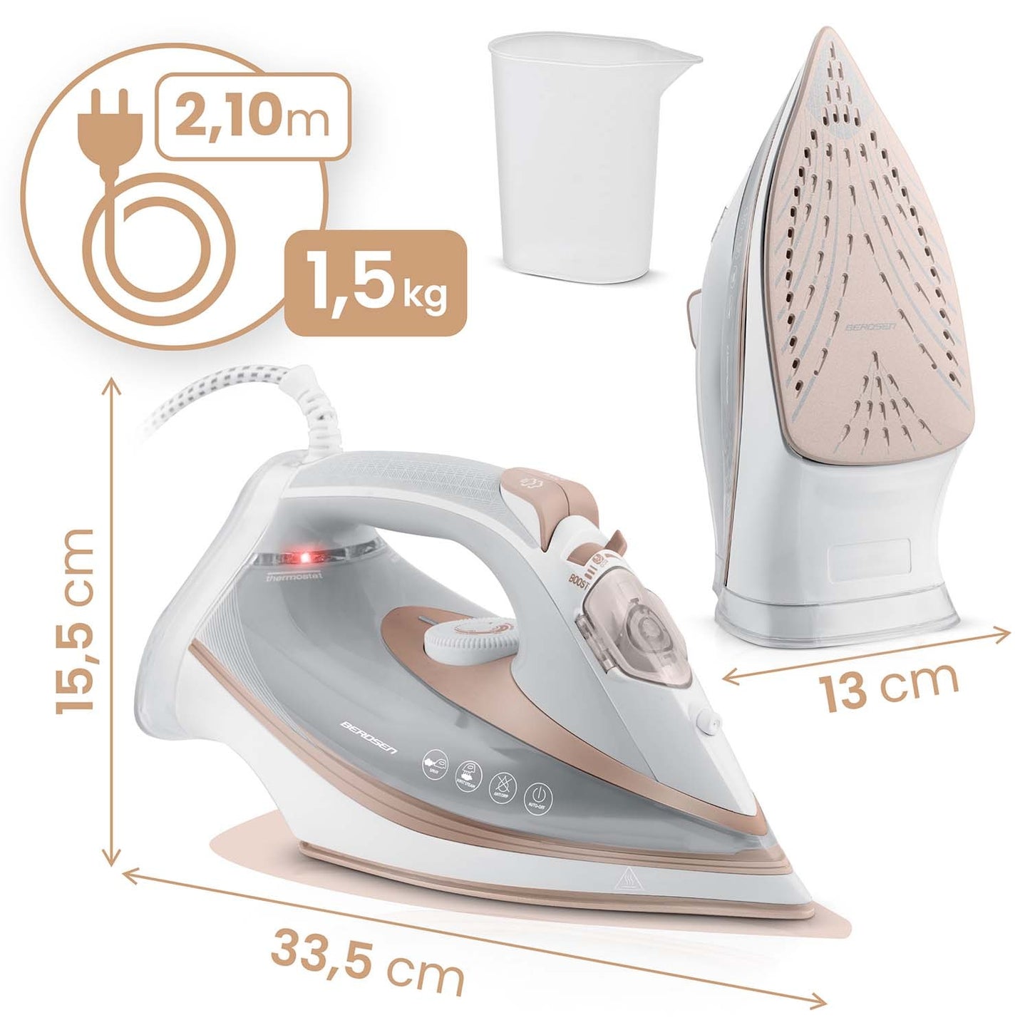 Steam Iron 3000W, Ceramic Soleplate, Vertical Steam