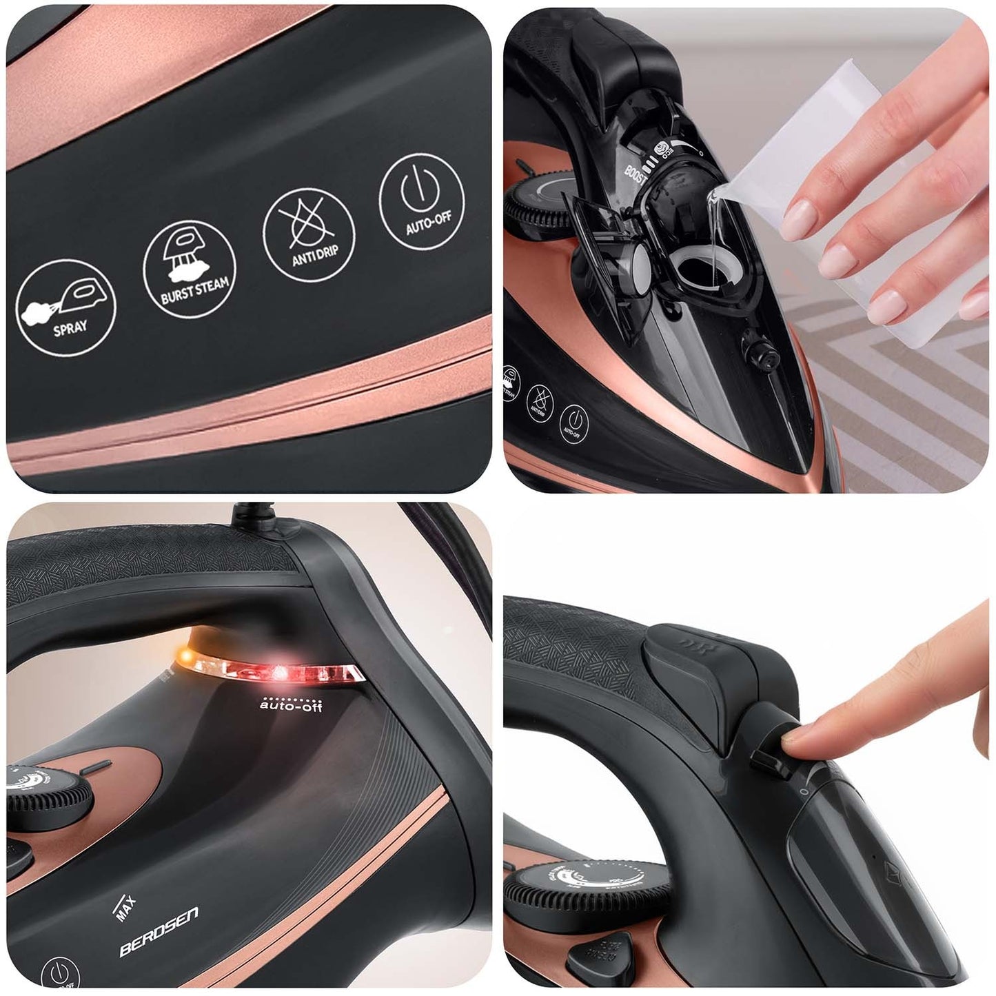Steam Iron 3000W, Ceramic Soleplate, Vertical Steam