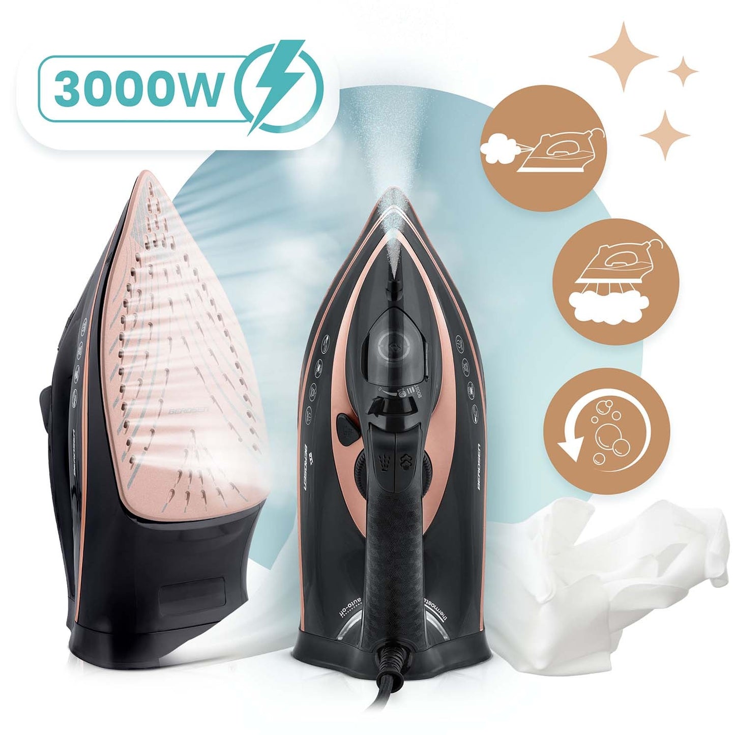 Steam Iron 3000W, Ceramic Soleplate, Vertical Steam