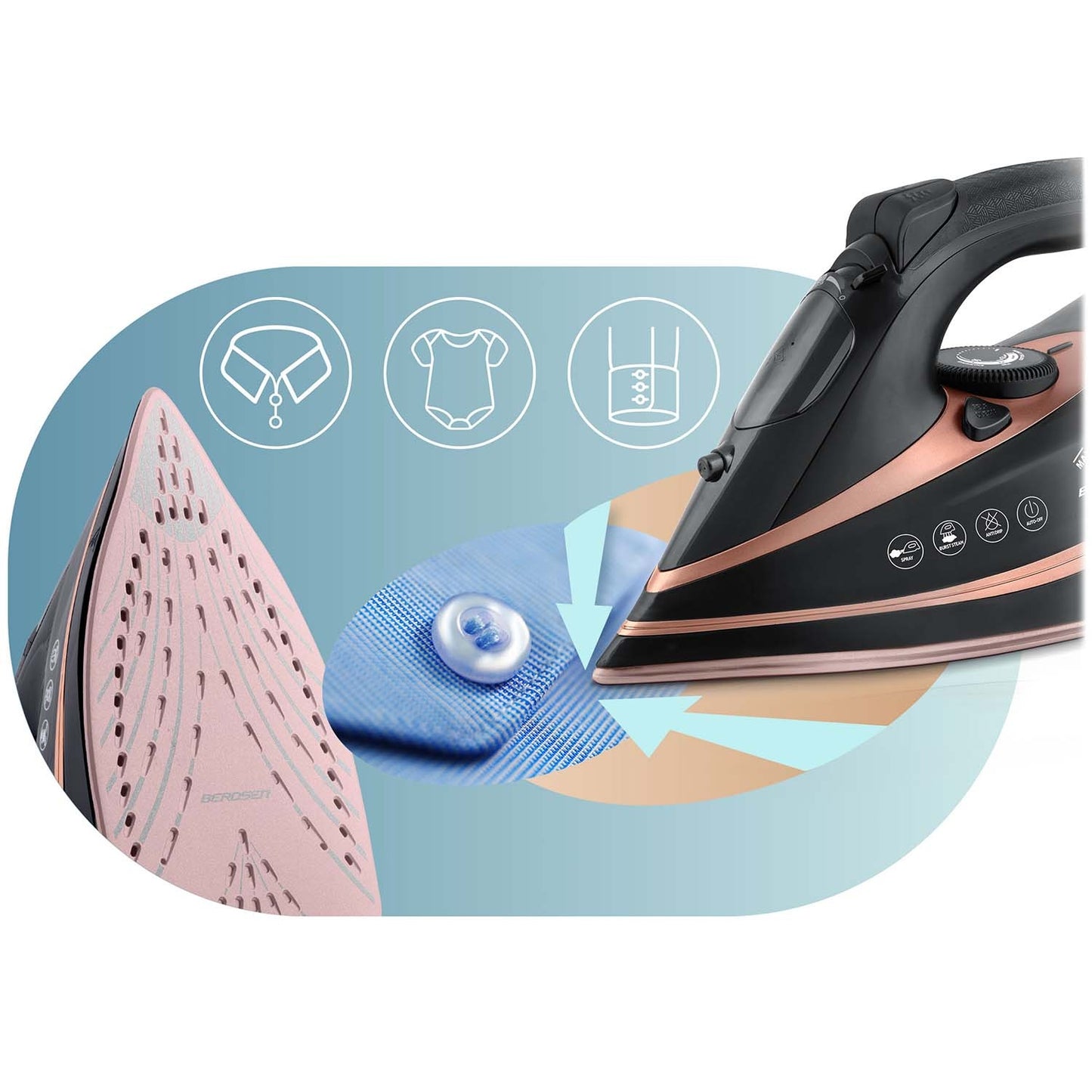 Steam Iron 3000W, Ceramic Soleplate, Vertical Steam