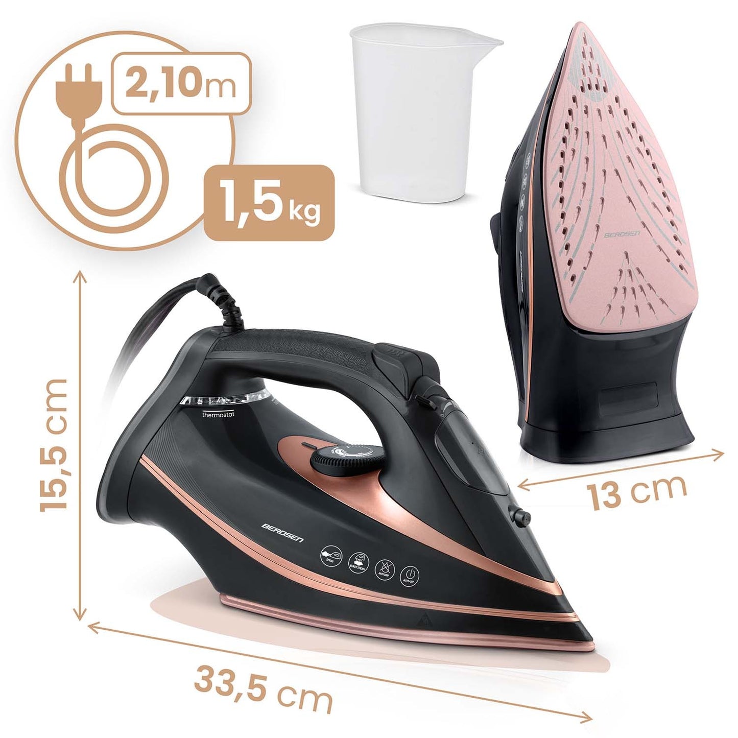 Steam Iron 3000W, Ceramic Soleplate, Vertical Steam