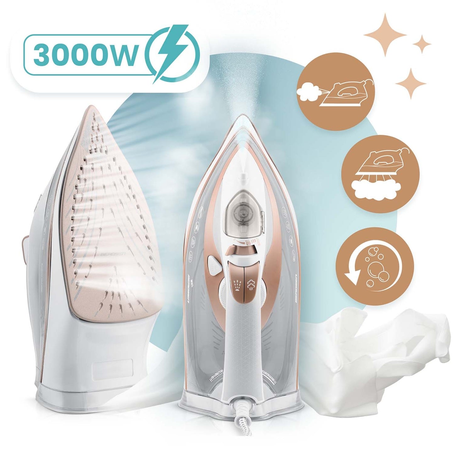 Steam Iron 3000W, Ceramic Soleplate, Vertical Steam