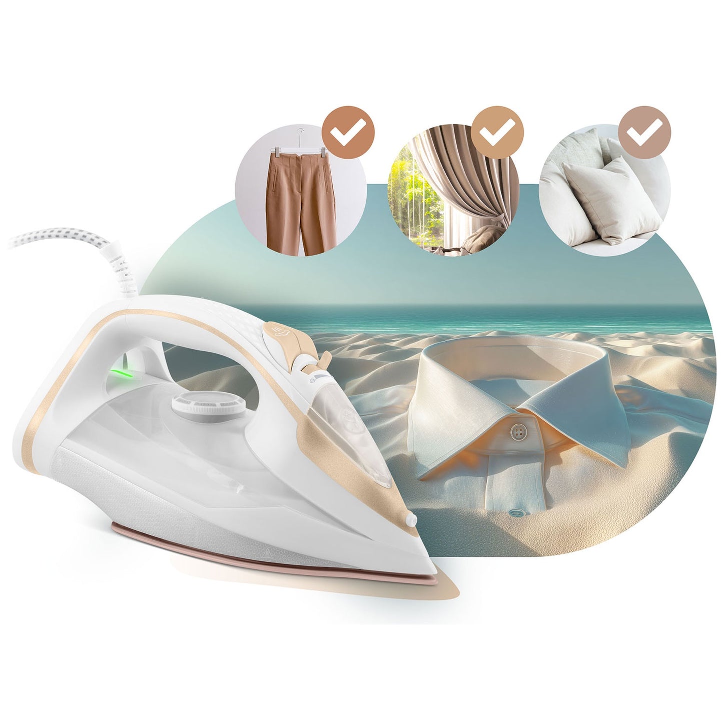 Steam Iron 3000W, Ceramic Soleplate, Vertical Use