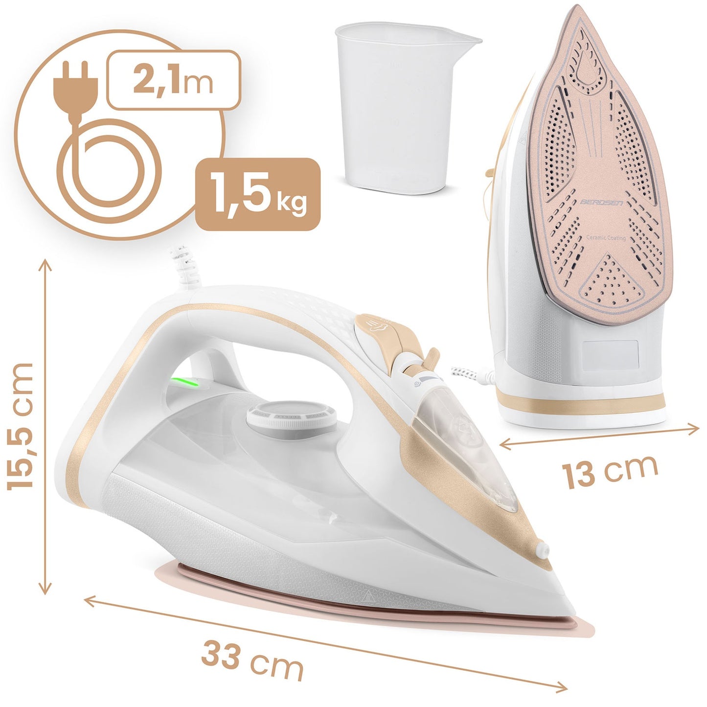 Steam Iron 3000W, Ceramic Soleplate, Vertical Use