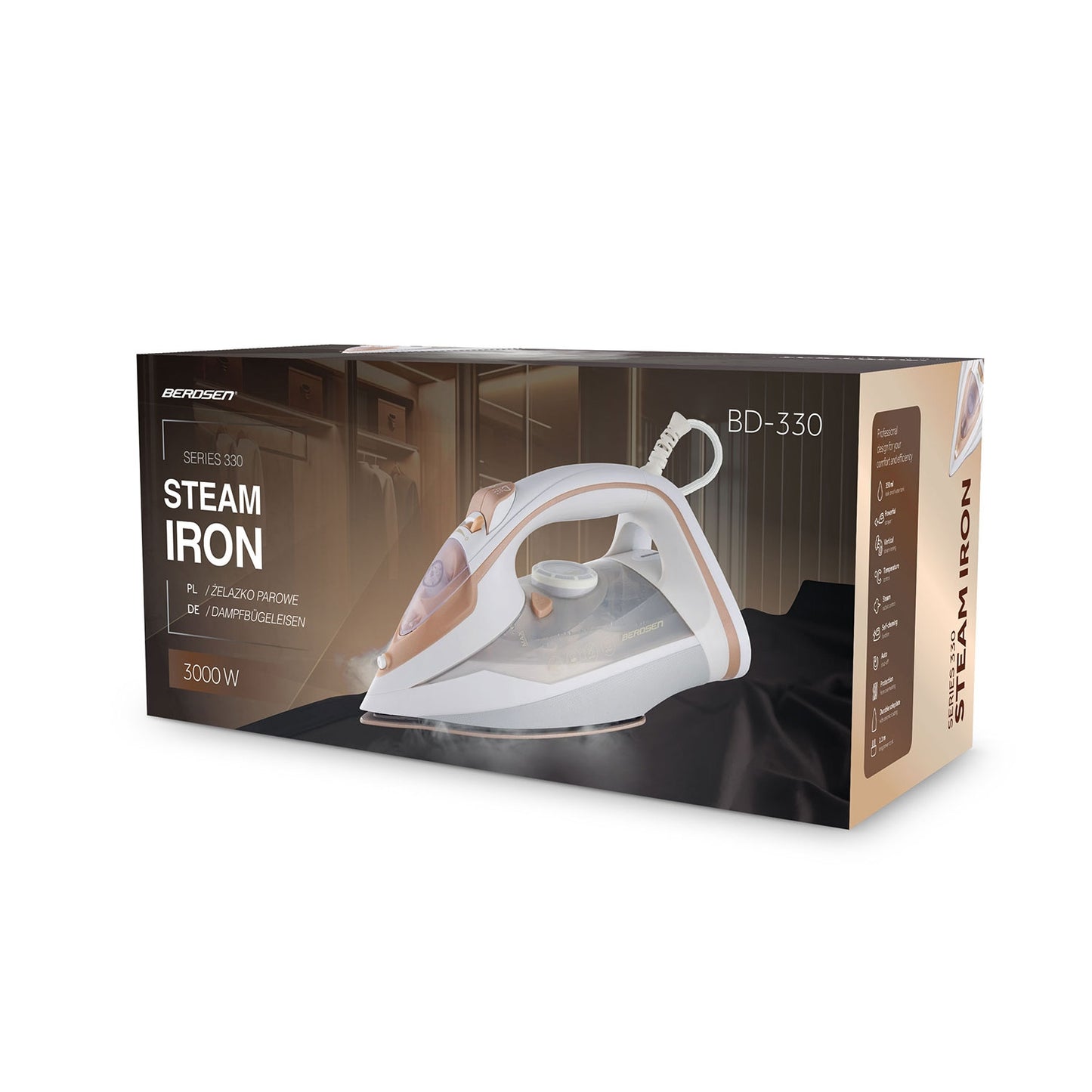 Steam Iron 3000W, Ceramic Soleplate, Vertical Use