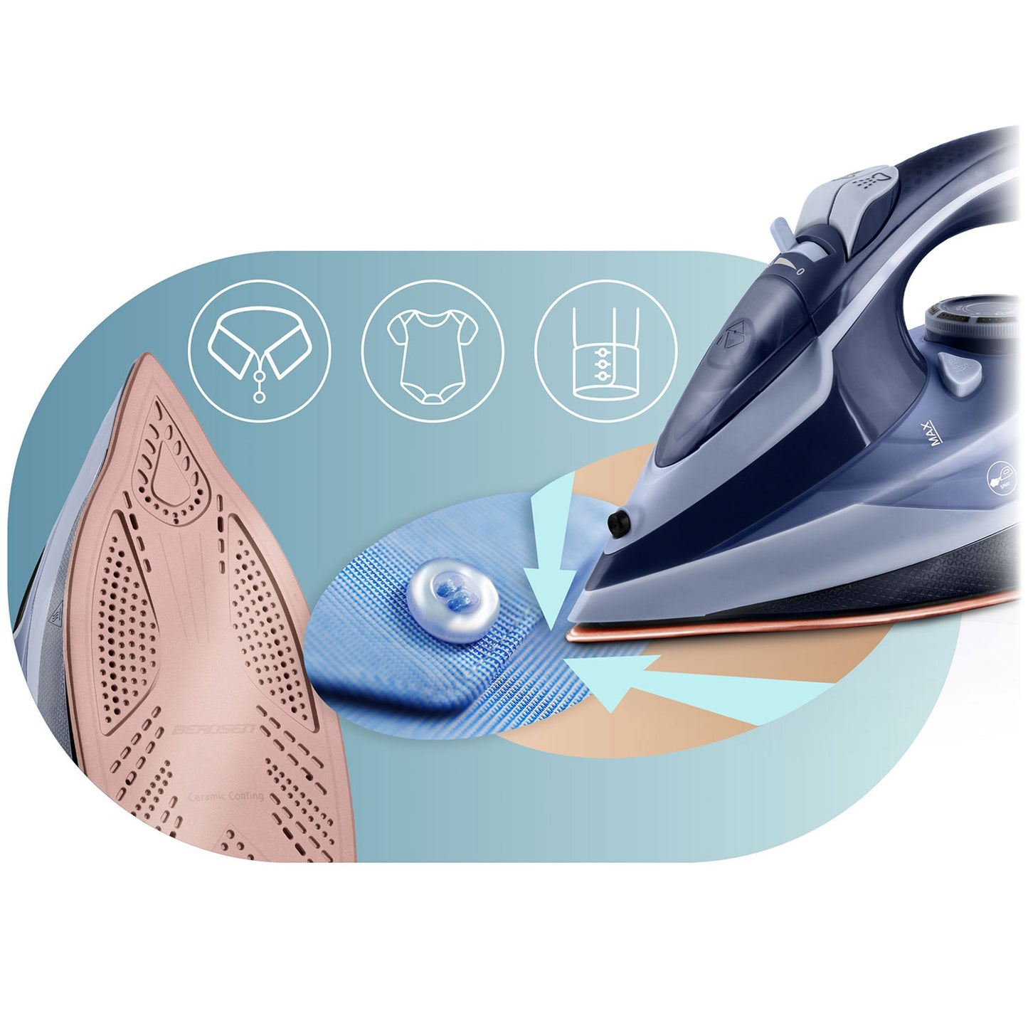 Steam Iron 3000W, Ceramic Soleplate, Vertical Use