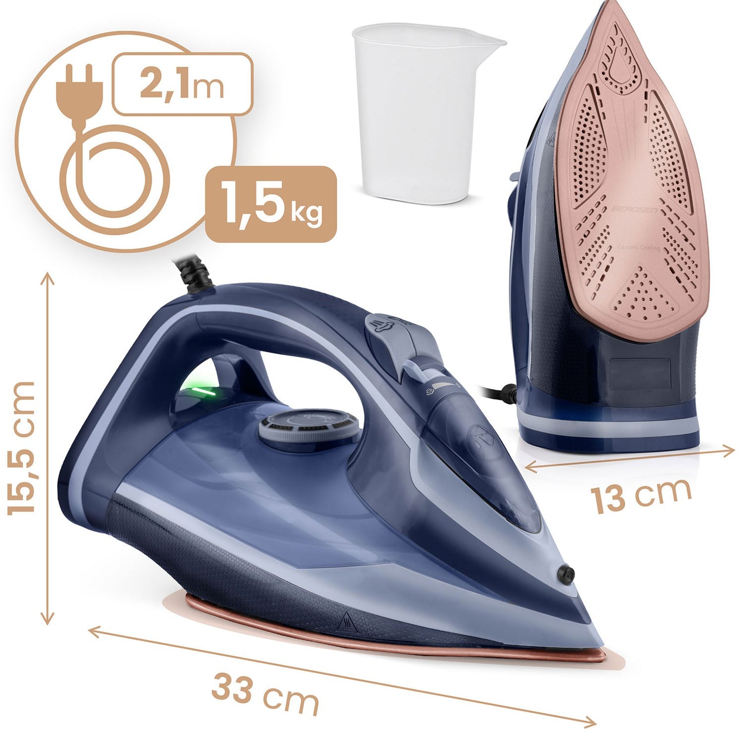 Steam Iron 3000W, Ceramic Soleplate, Vertical Use