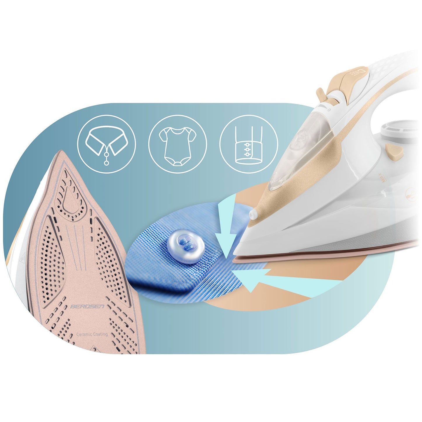 Steam Iron 3000W, Ceramic Soleplate, Vertical Use